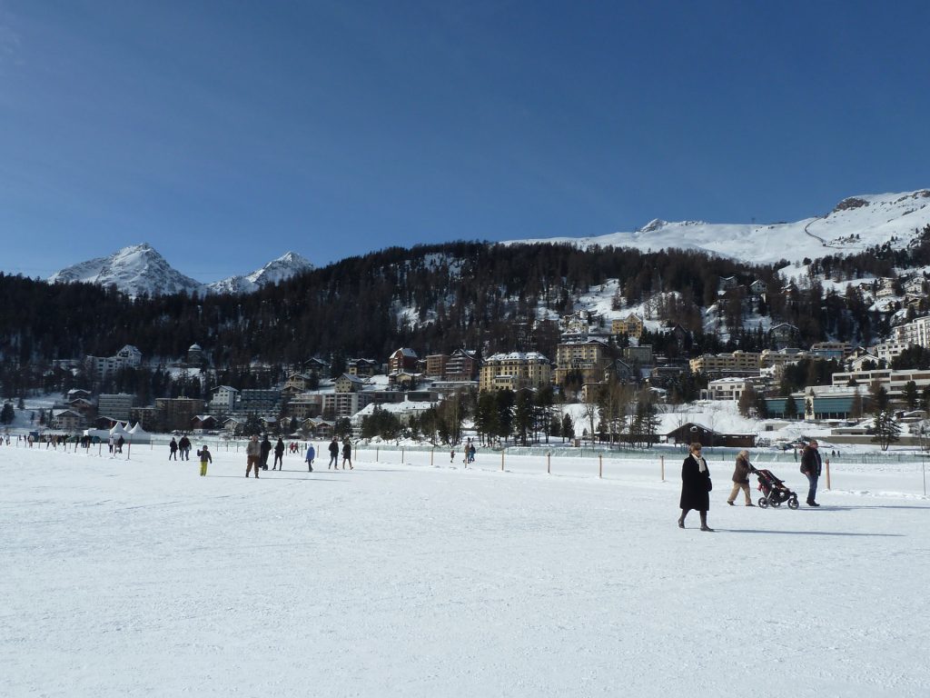 Lake St. Moritz and St. Moritz town in Switzerland