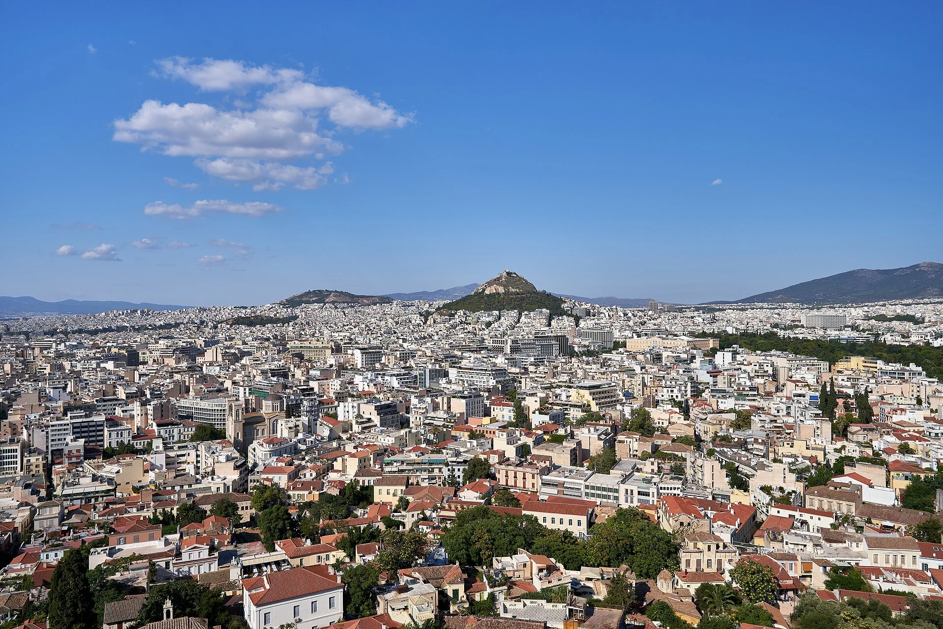 Athens and Mount Lycabettus from the Acropolis on August 6, 2019