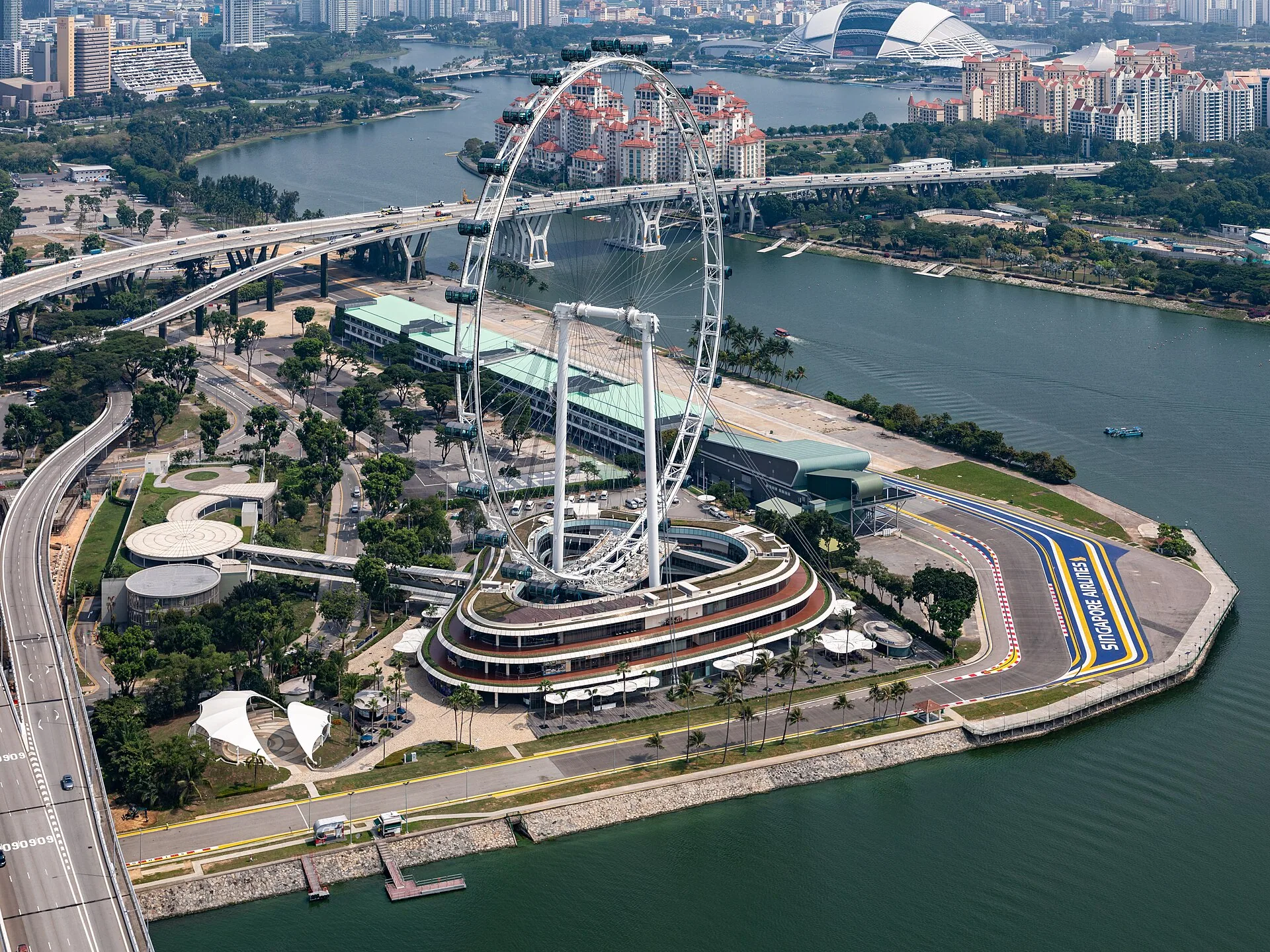 Singapore Flyer and waterfront viewed from Marina Bay Sands