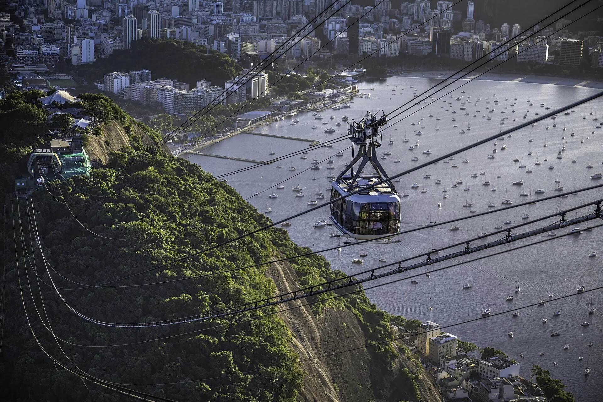 Sugarloaf Cable Car viewed from Rio de Janeiro, Brazil
