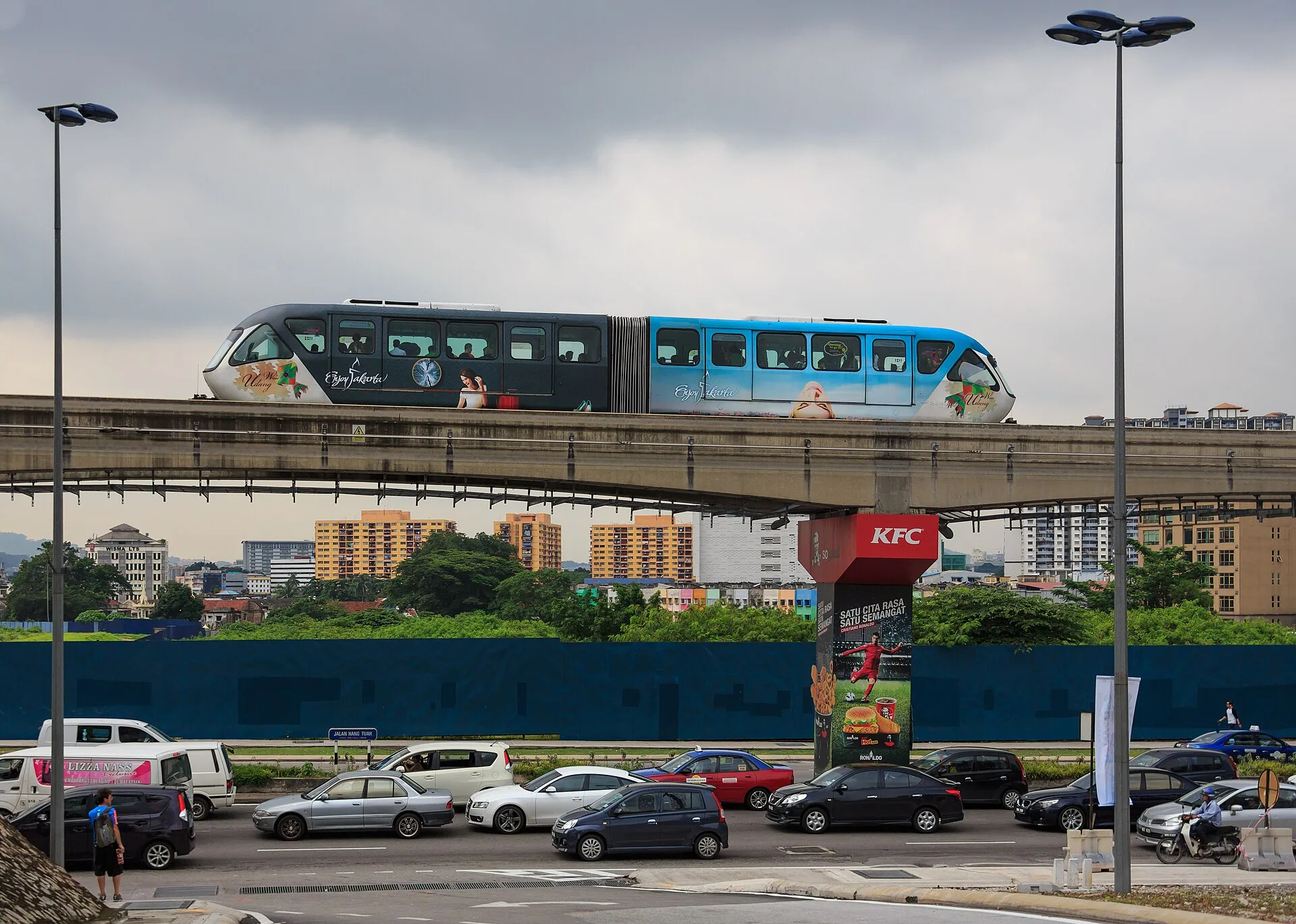 Elevated monorail crossing Kuala Lumpur